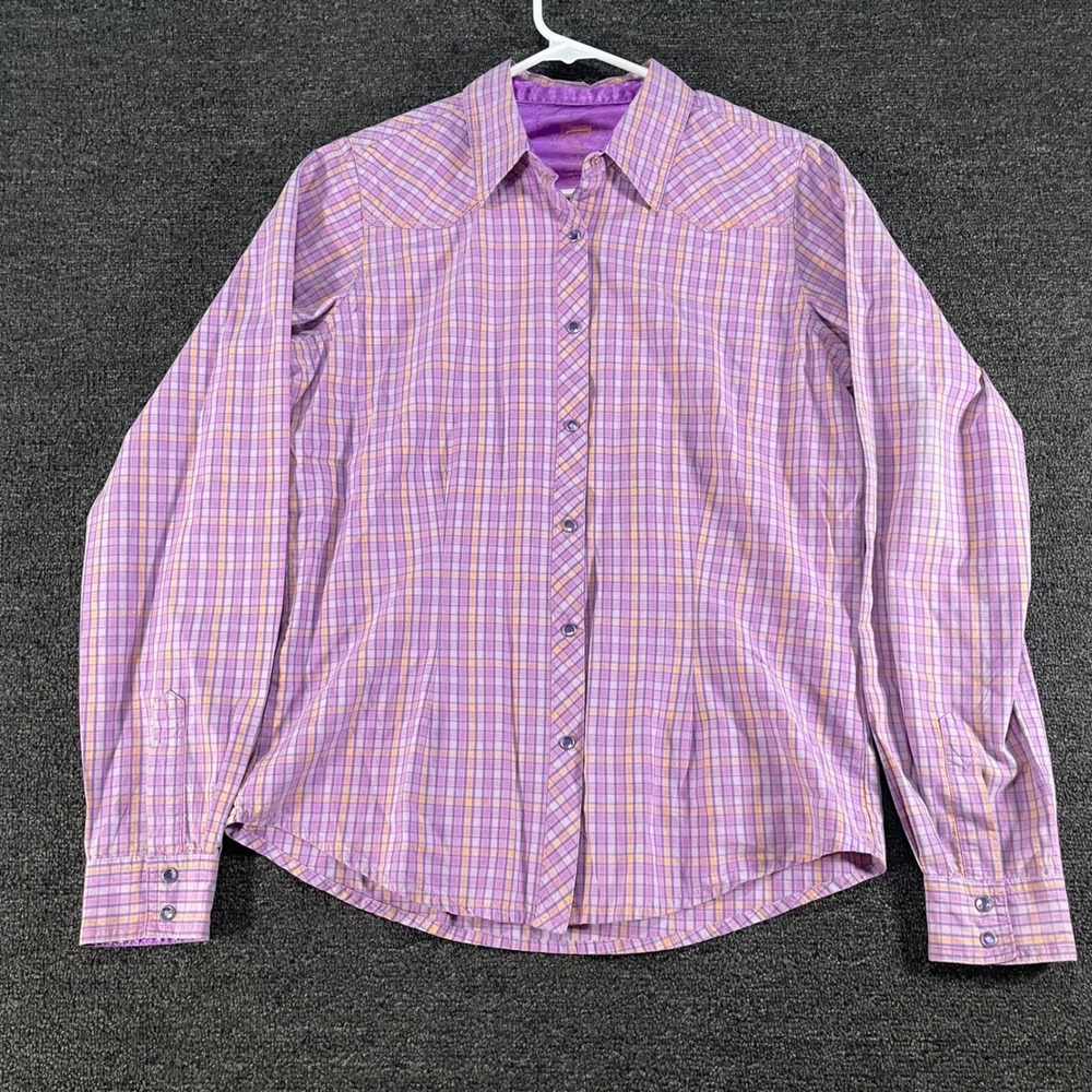 Wrangler 20X Western Shirt Womens Medium Purple Orange Plaid Pearl Snap Rodeo